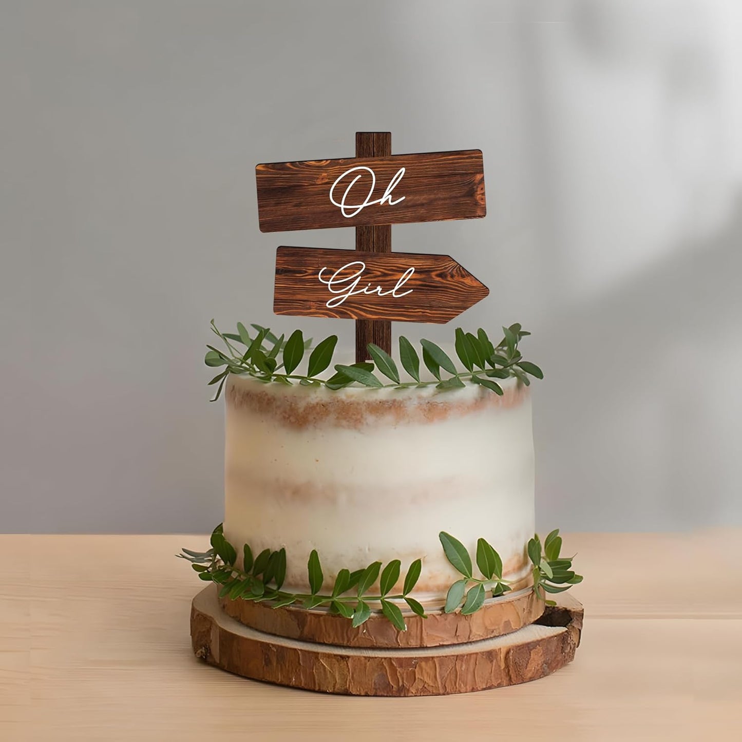 Rustic Oh Girl Cake Topper in Wood Baby Shower Gender Reveal Party Cake Decoration