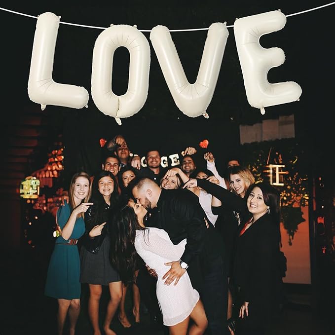 40 Inch Cream White Sand Love Balloons - Letter for Valentines Day, Ivory Alphabet Balloons for Lovers Couple Propose Wedding Marriage Anniversary Party Decorations