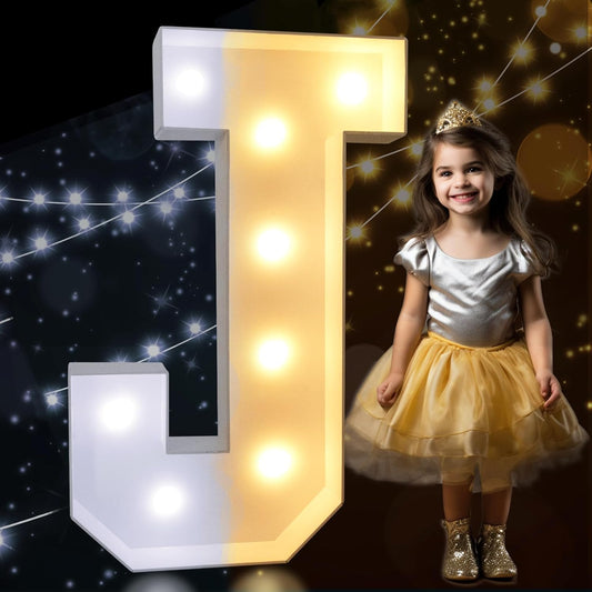 Pooqla 3FT Marquee Light Up Letters, Cool White and Warm White LED Big Mosaic Marquee Letters 3 Feet, Giant Letter Sign for Balloons Birthday Anniversary Wedding Party Decoration, Letter J