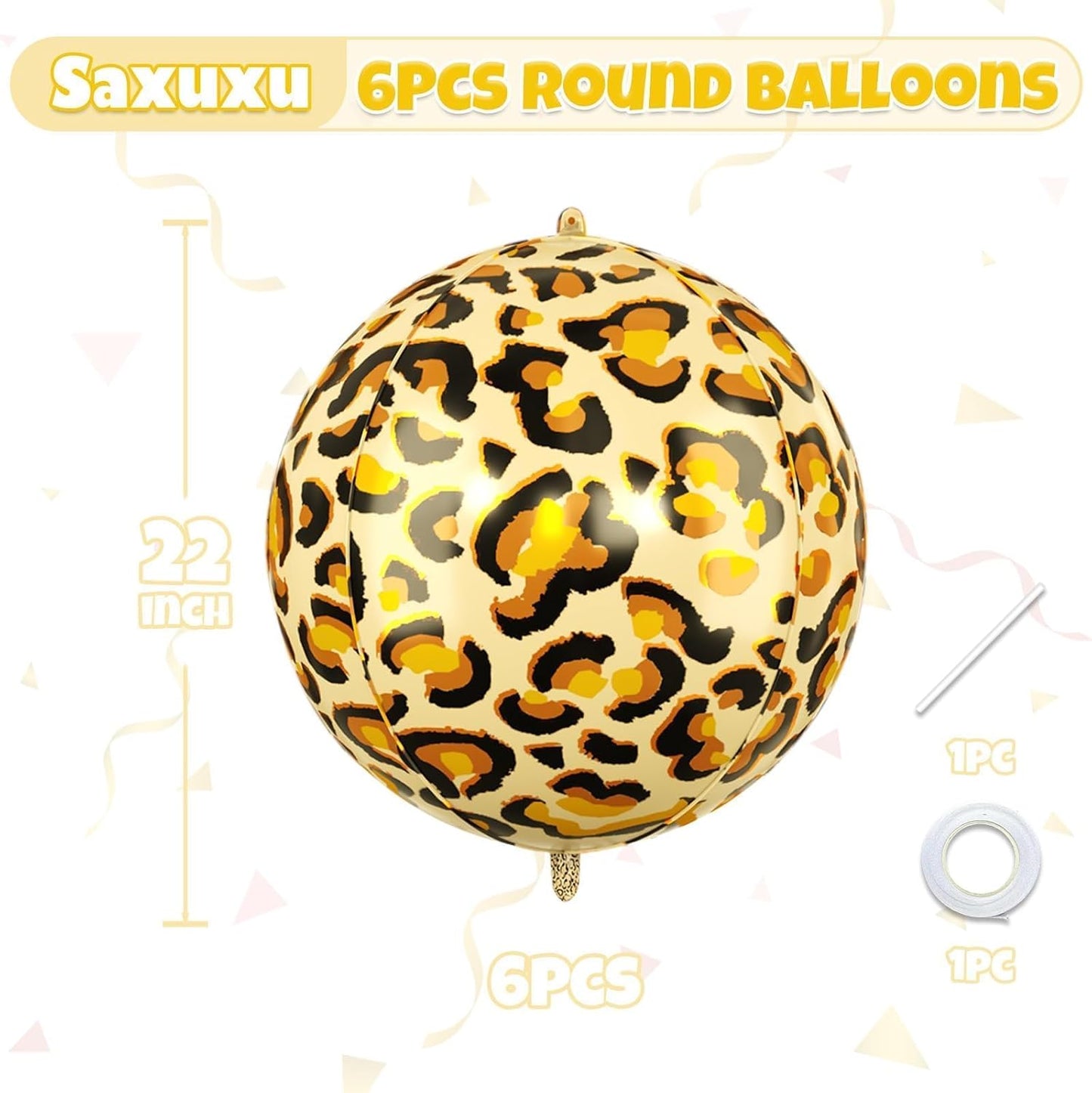 Leopard & Cheetah Print Foil Balloons, 6Pcs Large Metallic Leopard print Round Balloons, 22 Inch Big Round Foil Balloon for Camo Animal Jungle Adventure Birthday Party Baby Shower Wedding Decorations