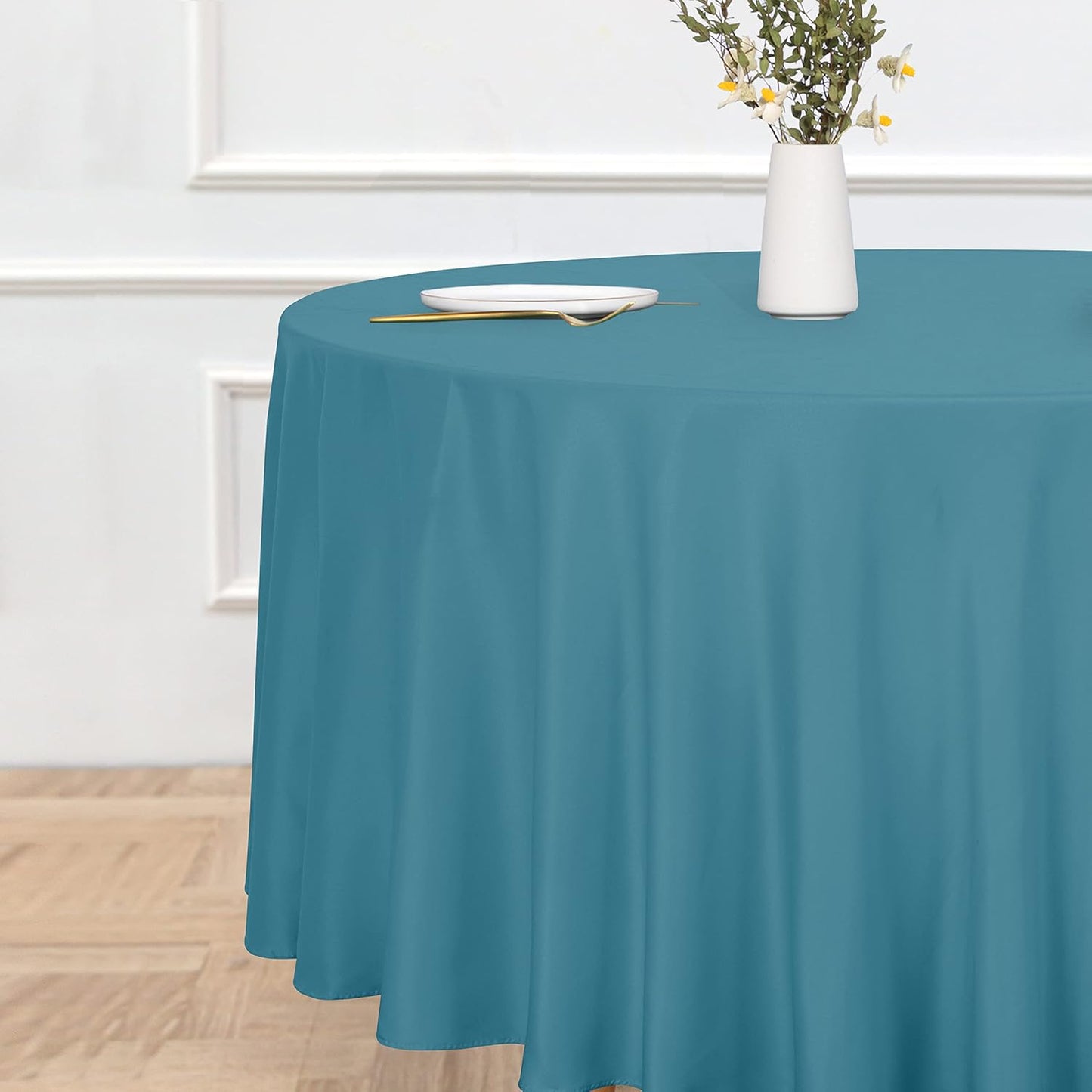sancua Round Tablecloth - 108 Inch - Water Resistant Spill Proof Washable Polyester Table Cloth Decorative Fabric Table Cover for Dining Tables, Buffet Parties and Camping, Teal