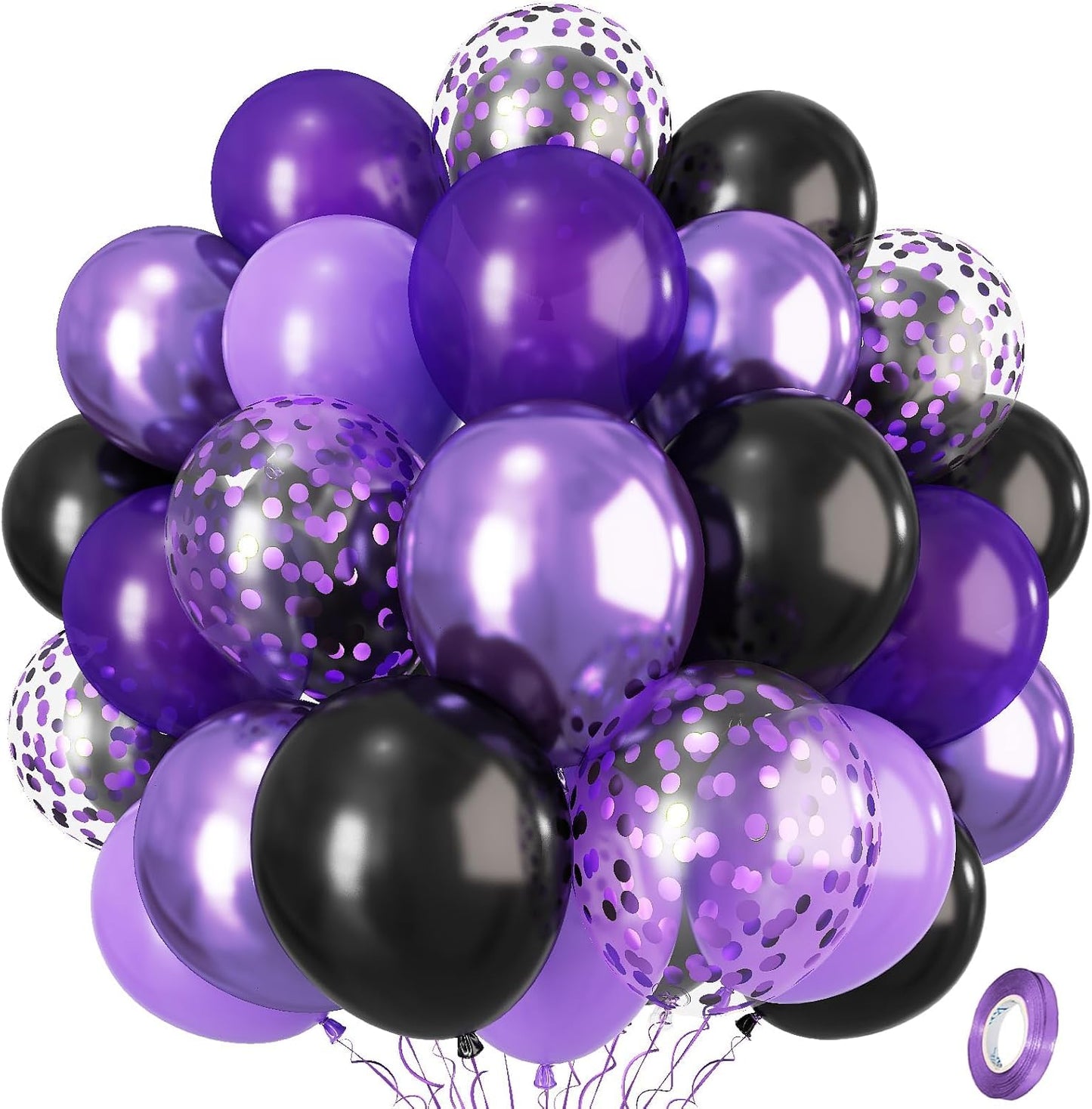 Purple Black Balloons, 12 Inch Dark Purple Light Balloons with Metallic Purple Confetti Latex Balloon Set for Girls Women Halloween Birthday Bridal Shower Wedding Party Decorations Is-02