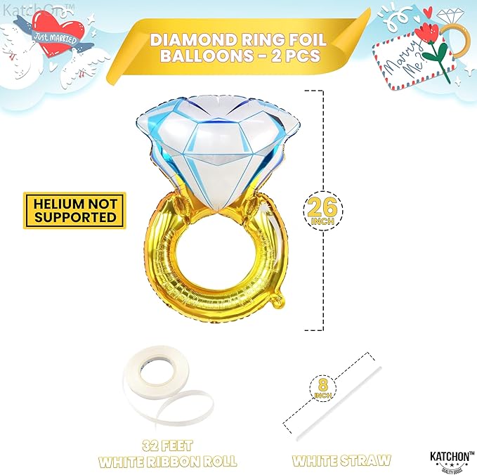 KatchOn, Huge Diamond Ring Balloons - 26 Inch, 2 Pieces | Wedding Ring Balloon for Bridal Shower Decorations | Bachelorette Party Decorations | Diamond Balloons for Engagement Party decorations