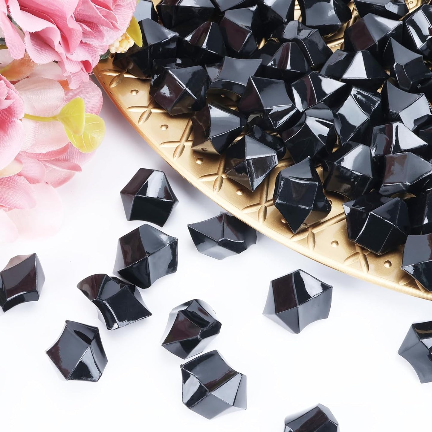 Babenest Acrylic Crushed Ice Rocks, 150 PCS Fake Crystals Plastic Ice Cubes Diamonds Gems for Vase Fillers, Home Decoration, Table Scatter, Event, Wedding, Halloween, Arts & Crafts (Black)