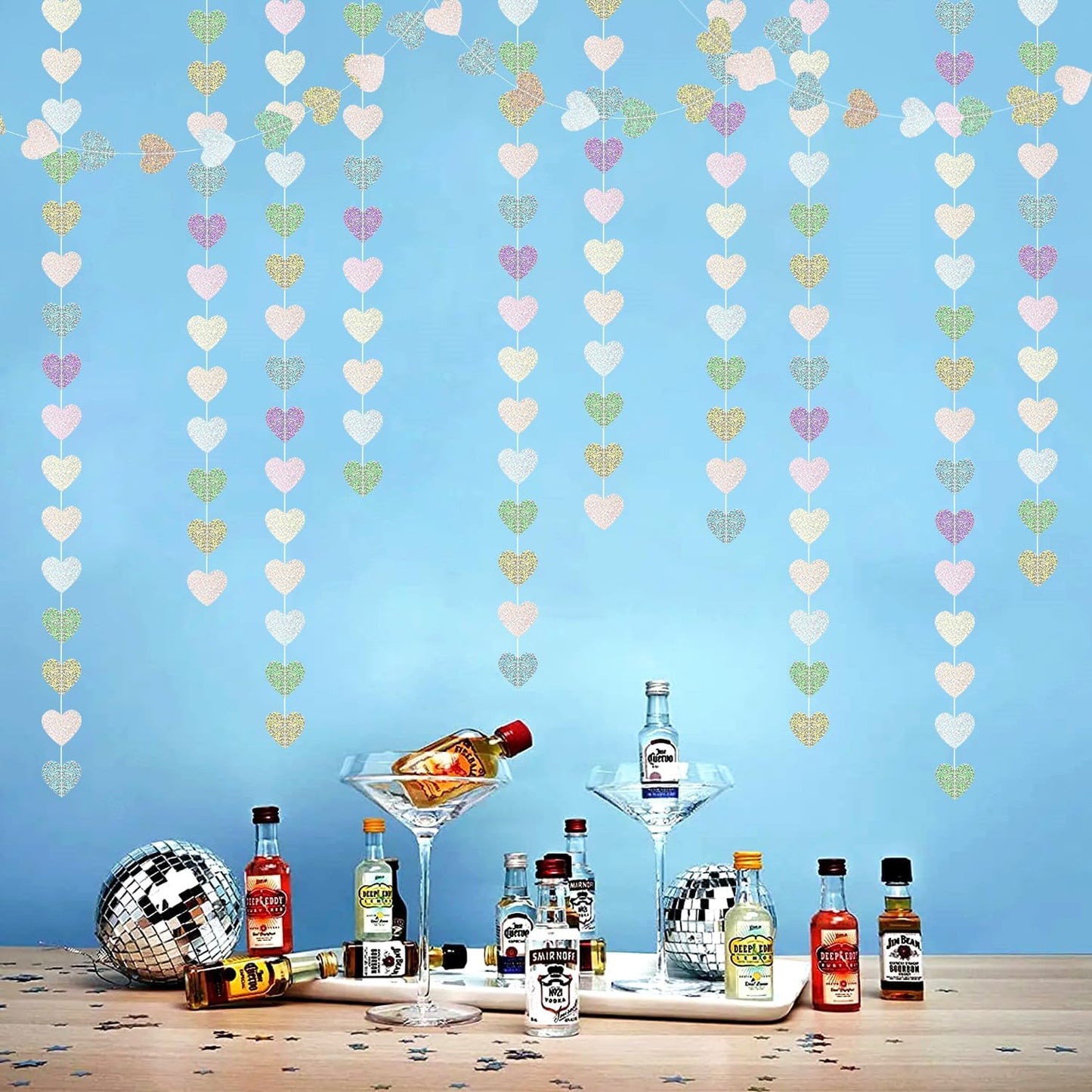 Iridescent Disco-Holographic Party-Decorations Heart Streamers-Garland - 52ft Glitter Dance Hanging Paper Banner, Wedding Bachelorette Birthday Euphoria Galentines Decor Hugfond