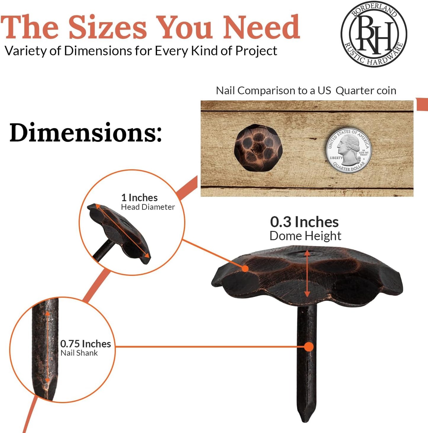 50 Pack 1" Small Round Head Iron Clavos Decorative Nails – Oil Rubbed Bronze – Handmade Rustic Round Fasteners for Farmhouse Shutter, Faux Wood, Barn Door, Shutters, and Gates – Ornamental Wood Accent