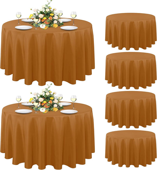 sancua 6 Pack Round Tablecloth 90 Inch, Stain and Wrinkle Resistant Fall Table Cloth - Washable Polyester Decorative Fabric Table Cover for Dining, Thanksgiving Parties and Camping, Bronze