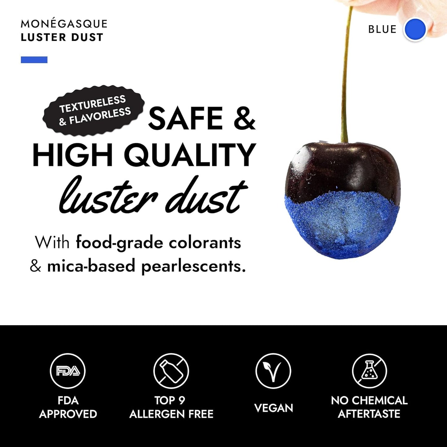 MONÉGASQUE Blue Edible Glitter for Drinks 15g – Halloween Edible Glitter for Cakes & Cocktails - Blue Luster Dust for Cocktail, Cake Decorating, & Food Spray - Strawberries & Drink Shimmer Decorations