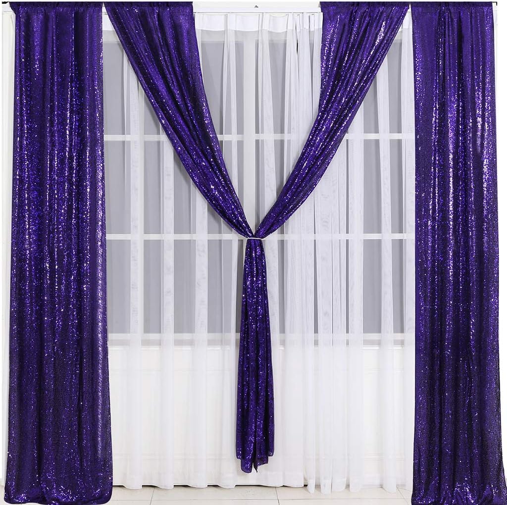 Eternal Beauty Sequin Backdrop Curtains, 2x8 Ft-2 Panels Purple Back Drop for Shimmer Photography Party Wedding Birthday Decor