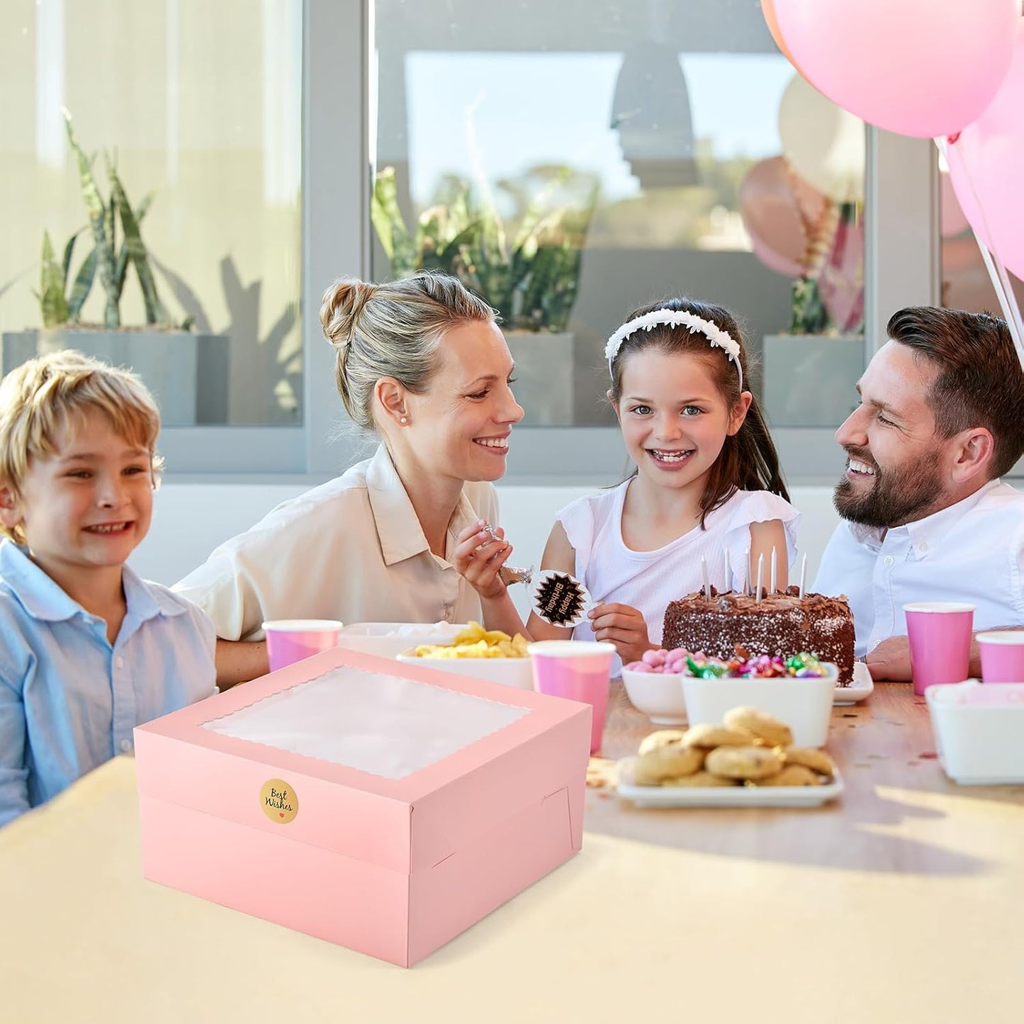 12Pcs Cake Boxes, 12x12x6 Inches Pink Bakery Boxes with Window, Large Disposable Cake Carrier Container for Pastries, Pie, Cookies, Chocolates, Cupcakes Dessert Boxes