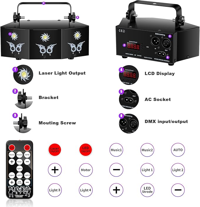 U`King Party Lights DJ Disco Light,9 Lens Stage Lighting Support DMX512 and Sound Activated with Remote Control Laser Lights for Parties Birthday Wedding Karaoke Bar KTV Club Stage Live Show(4 PCS)