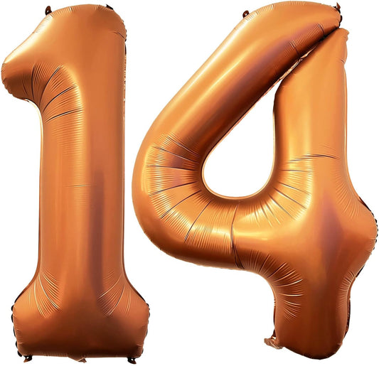 Number 14 Orange Balloons 40 Inch Giant Foil Helium for 14th Birthday Party Supplies 41st Anniversary Events Decorations