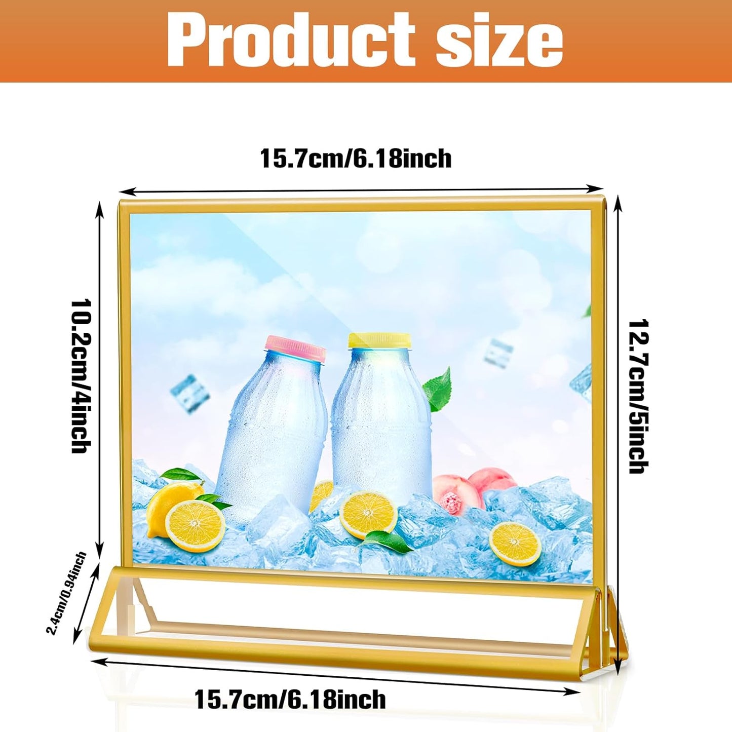 8 Pack Acrylic Sign Holders with Golden Border, Double Sided Clear Picture Frames, 6 x 4 Table Number Holders, Horizontal Menu Holders for Wedding Reception Art Display Party Decoration