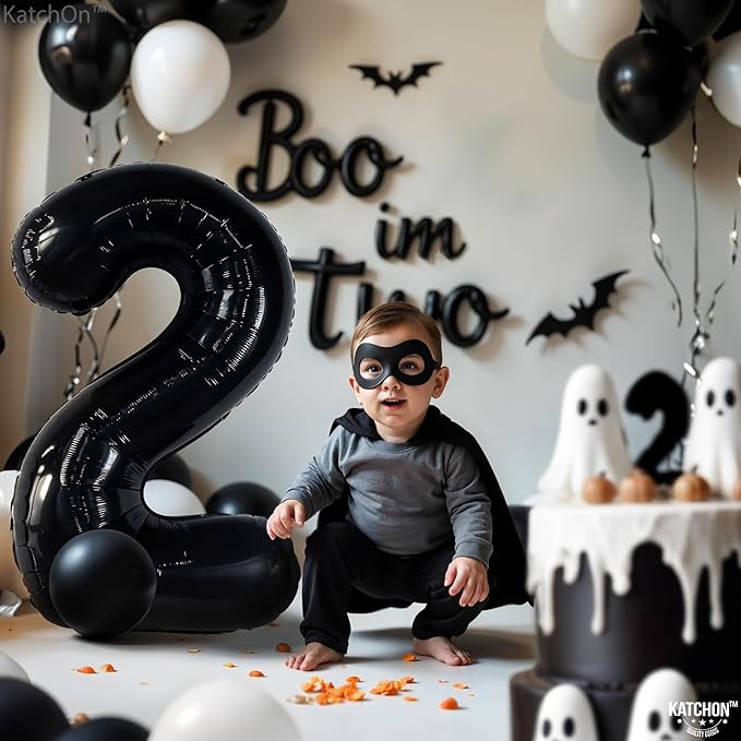 KatchOn Giant Black Number 2 Balloon - 40 Inch | Black 2 Balloon Number, Two Cool Birthday Party Decorations Boy | Black Two Balloon, 2nd Birthday Decorations for Boys