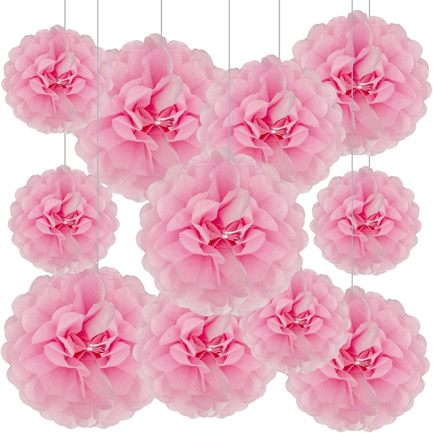 Tissue Paper Pom Poms, Pink Tissue Paper Flowers, Hanging Flower Balls for Weddings Fiesta Parties Birthday Baby Showers Classroom Bridal Shower Decoration (20Piece Set-6/10/12/14Inch)