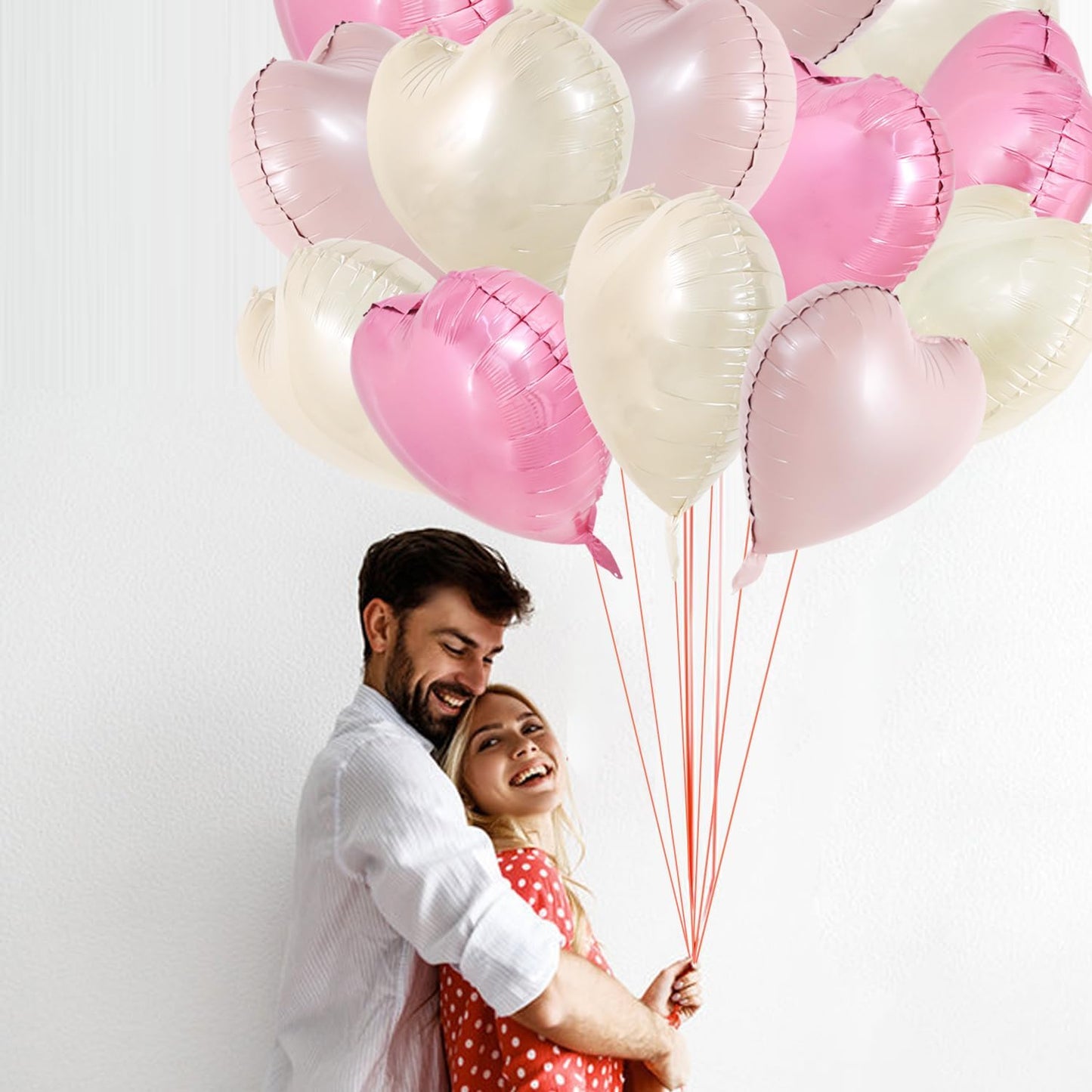TONIFUL 30Pcs 18 Inch Heart Balloons Pastel Pink Cream White Pink Valentine’s Day Heart Shape Foil Mylar Balloons Decoration for Valentine's Day Wedding Bridal Shower Anniversary Engagement Party