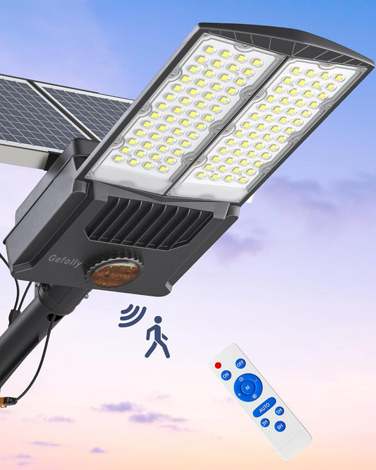 Gefolly SL-8500W Solar Street Light Outdoor 500000LM Commercial Parking Lot Lights Dusk to Dawn 6500K Flood Security Light IP67 Lamp with Motion Sensor for Basketball Court, Yard, Road