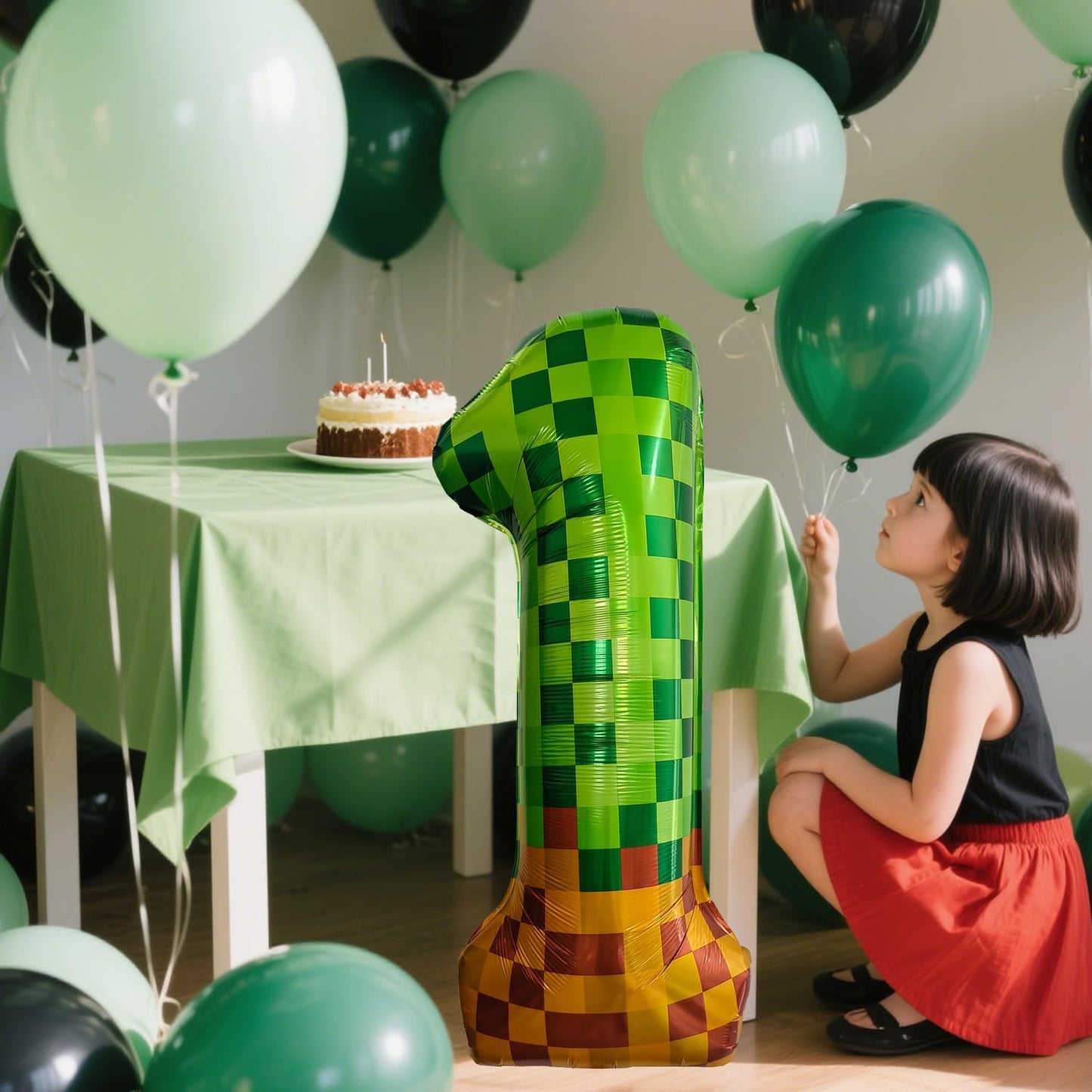 Pixel & TNT Theme 40in Giant Number Balloons - Foil Mylar Birthday Party Decorations for Kids Adults Cumpleaños, Block Style Pixel Art Shape Balloon Decor Supplies (Pixel, Number 1)