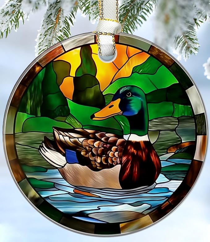 Christmas Ornaments 2025, Stained Glass Christmas Tree Decorations, Exchange for Women, Men, Collectible Dated Year Ornaments for Tree（Duck）
