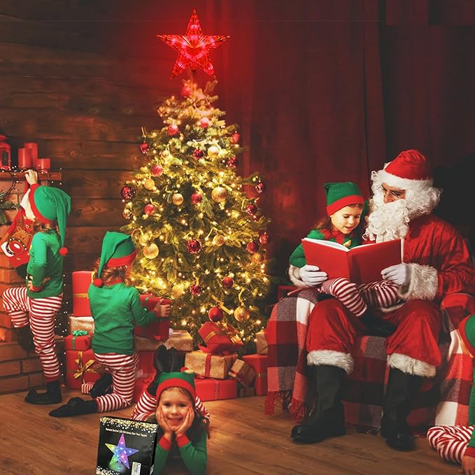 Christmas Tree Topper Star, 9.5 Inches Multi-Color LED Lighted Christmas Treetop Decorations with Remote, USB Powered for Xmas Holiday Party Decor Gift for Indoor/Outdoor