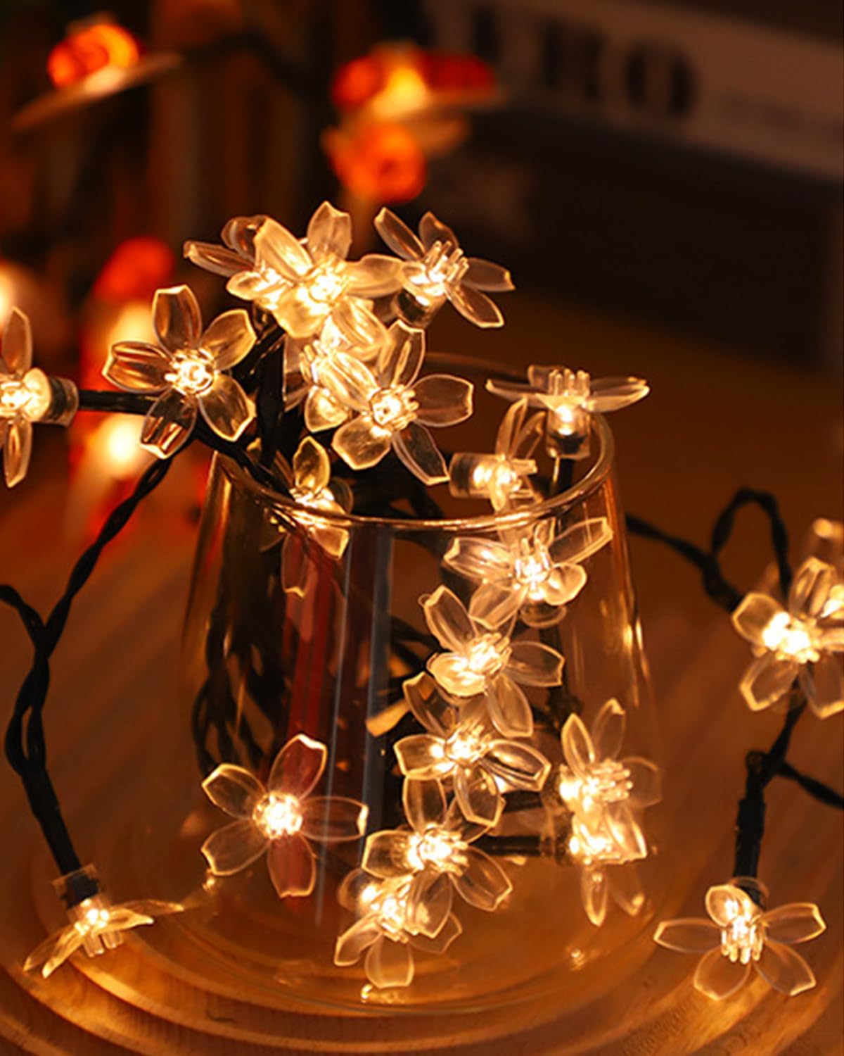 Cherry Blossom Fairy Flower String Lights Indoor Bedroom Decorations, 33ft 100 LED USB Plug in Decorative Floral Lamp for Christmas Tree Classroom Window Camping Vine Hanging (Warm White)