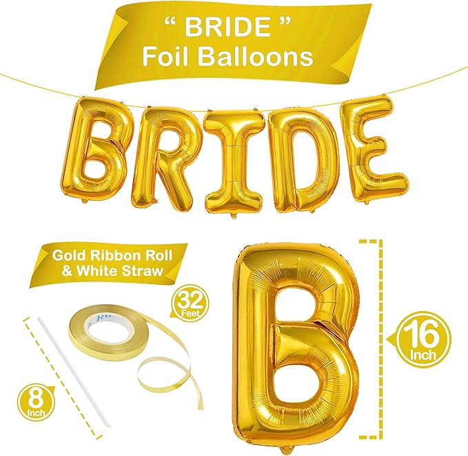 KatchOn, Bride Balloon Gold - 16 Inch | Bachelorette Party Decorations | Silver Bride Balloons Bachelorette for Bridal Shower Decorations | Bridal Shower Balloons