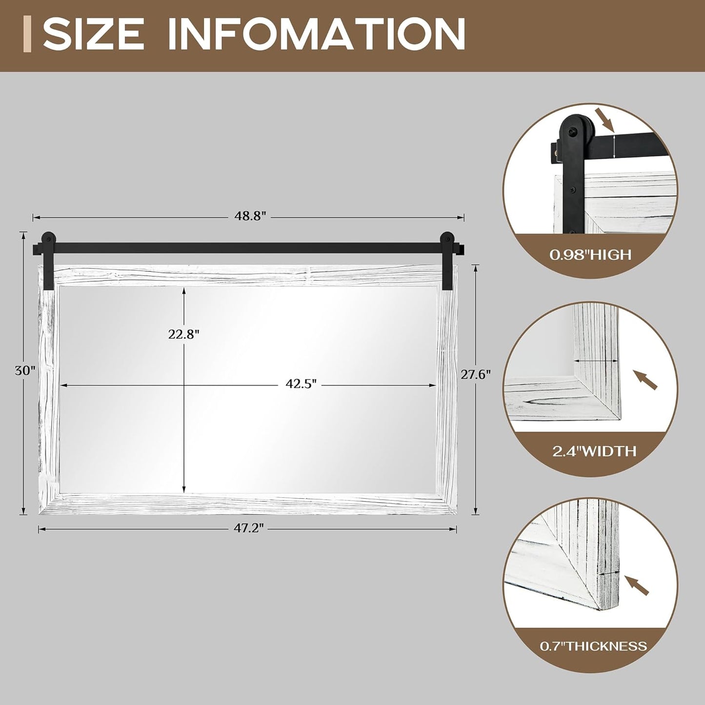 COGOOD Farmhouse Bathroom Mirror - 49 x 30 Rustic Wood Framed Wall Barn Door Mirror for Entryway, Living Room, Entryway Wall Decor (White)