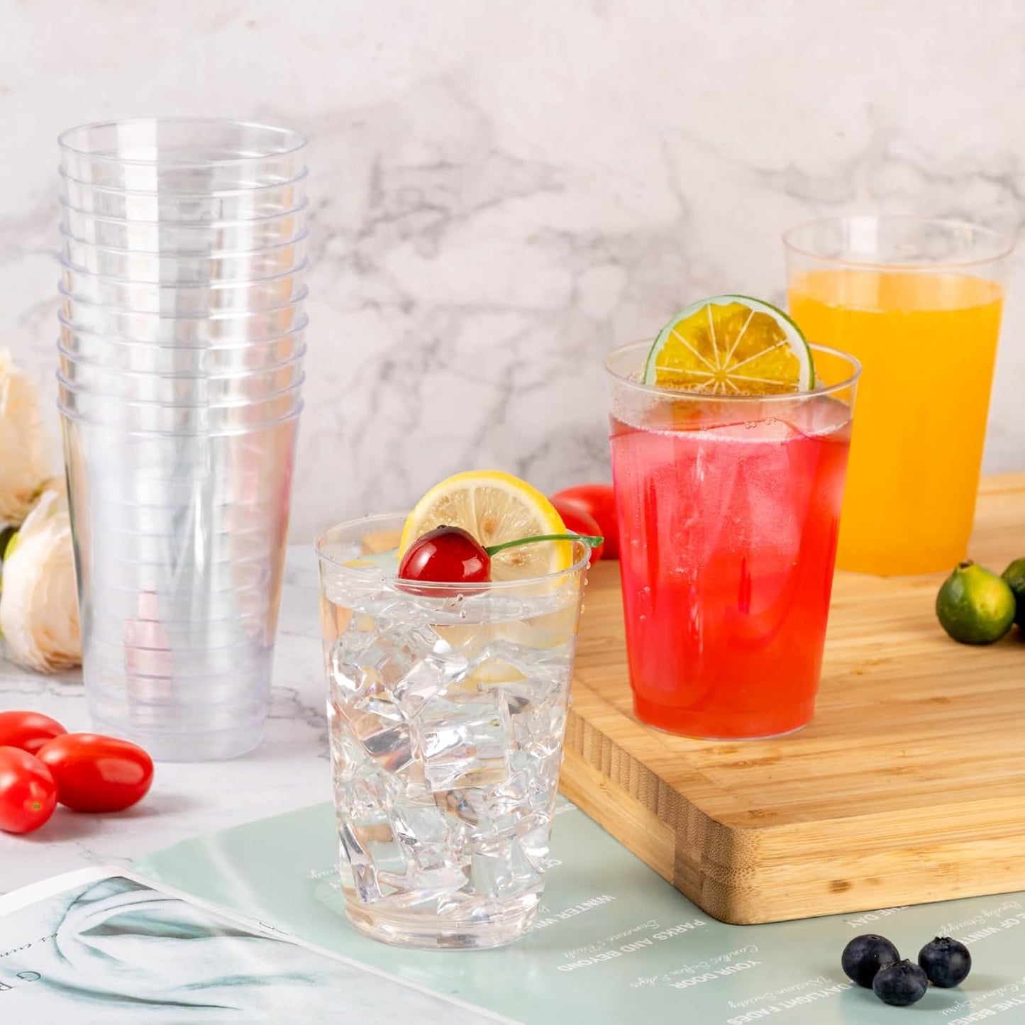 Goodluck 200PCS 12oz Clear Plastic Cups for Party, Disposable Clear Plastic Cups, Cocktail Glasses for Wedding Thanksgiving, Christmas, and Parties