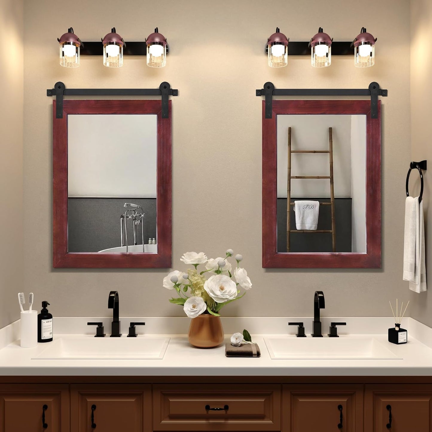 COGOOD Farmhouse Barn Door Mirror - 25 x 38 Rustic Bathroom Mirror for Living Room, Entryway, Vanity Wall Decor (Espresso)