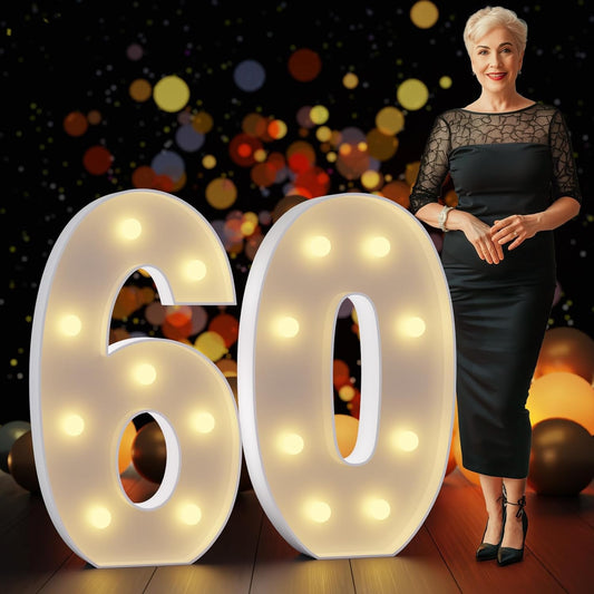 Marquee Numbers 3 Feet Tall Large Light Up Numbers 60th Birthday Decorations Women Men Big Yellow Light Outdoor Anniversary Decorations Balloon Arch Kit Party Backdrop 60