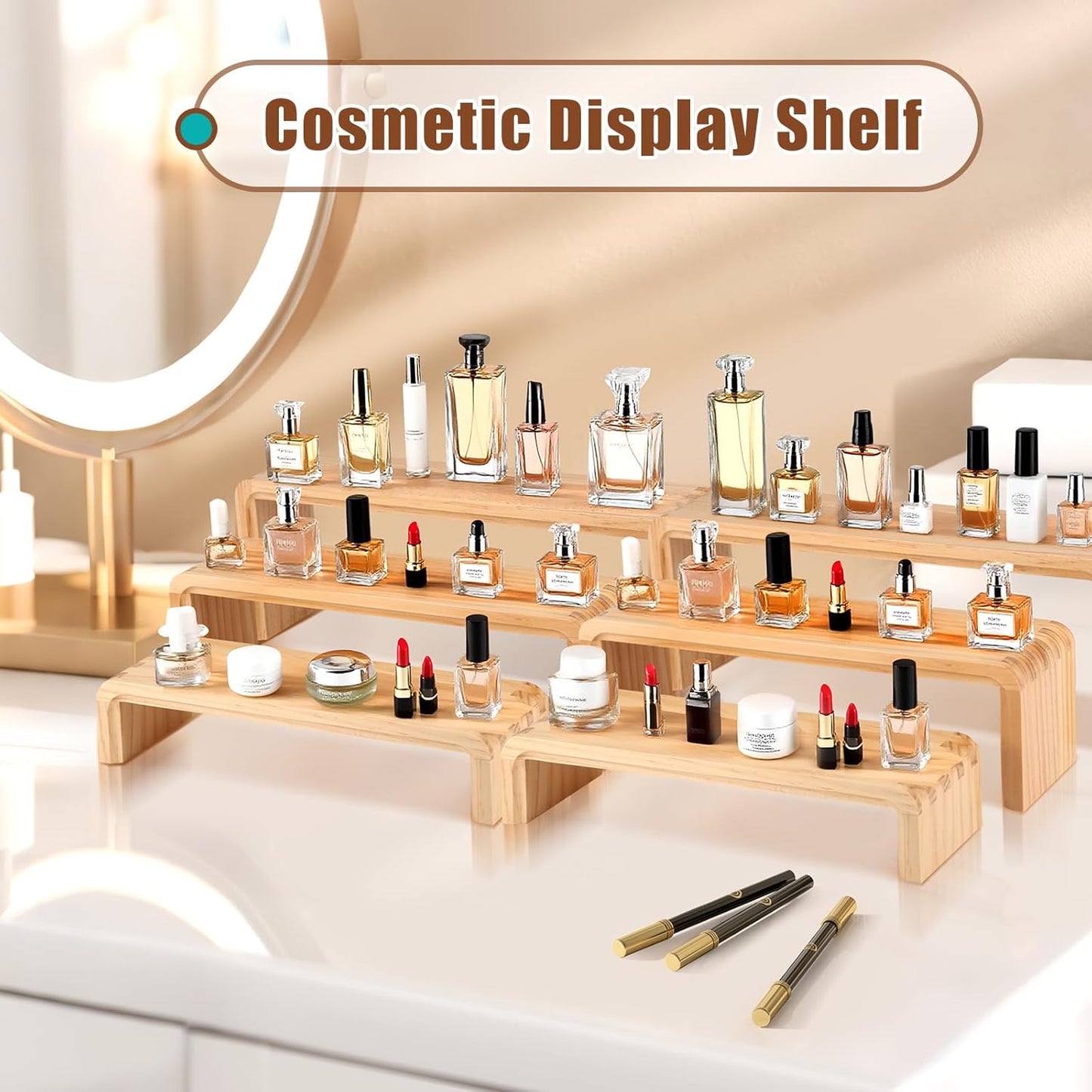 2 Sets, 6 Pieces Total, Wood Risers Display Stand, Cupcake Dessert Cake Stand, Wooden Cologne Perfume Stands, Wooden Riser for Kitchen Counter, Vendor Booth Display Items (Walnut Wood)