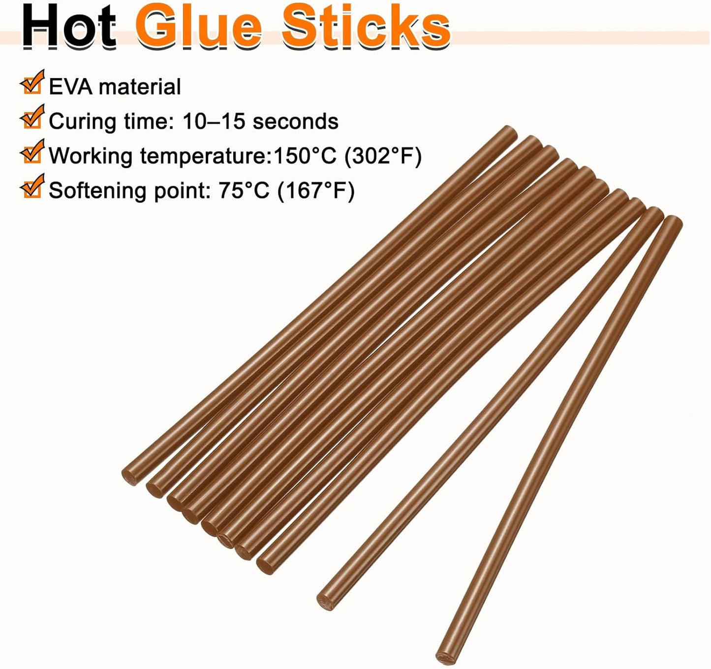 HARFINGTON 10pcs Hot Glue Sticks 0.28" Dia x 5.91" Long EVA Mini Hot Melt Adhesive Glue Stick for Hot Melt Gun Wood Plastic Glass Flowers Fabrics Foam, Brown