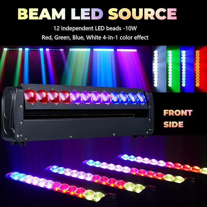 360° Moving Head DJ Lights 250W Beam Curtain & Strobe Stage Lights Bar 12x10W RGBW 4in1 DMX512/Sound/RDM Professional DJ Stage Props for Party Live Show Wedding - 1 Pcs