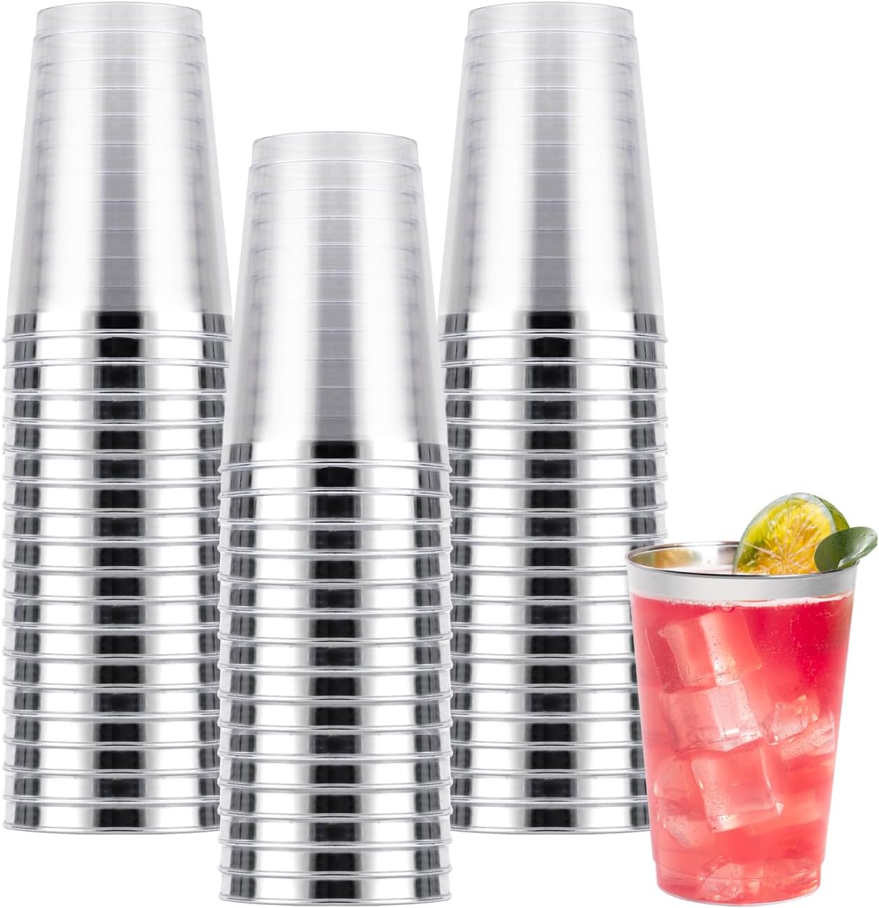 Goodluck 50PCS 12oz Silver Plastic Cups for Party, Disposable Silver Cups, Plastic Cocktail Glasses for Wedding Thanksgiving, Christmas, and