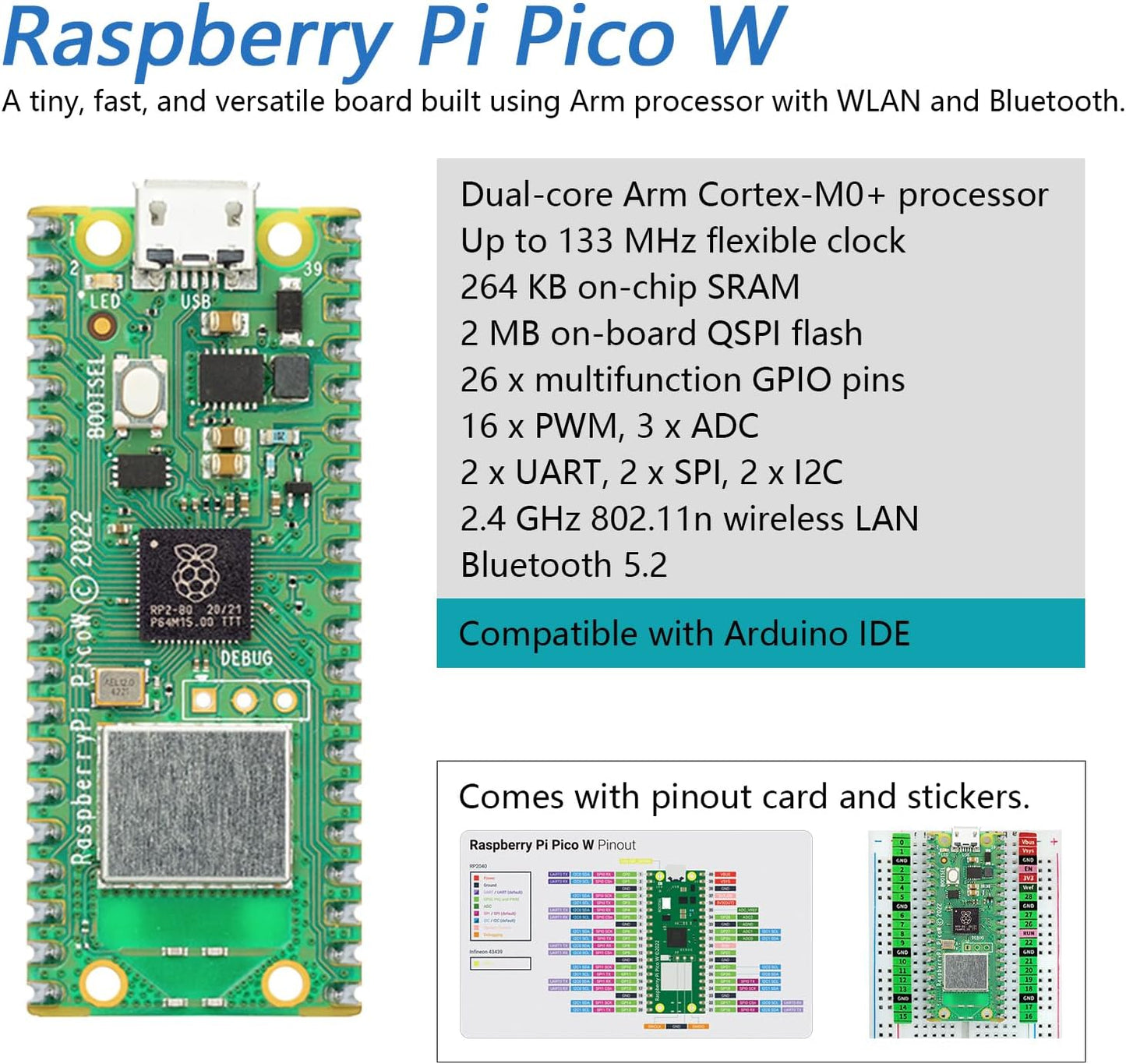 Freenove Basic Starter Kit for Raspberry Pi Pico W (Included), Dual-core Arm Cortex-M0+ Microcontroller, 386-Page Detailed Tutorial, 142 Items, 55 Projects, Python C Code