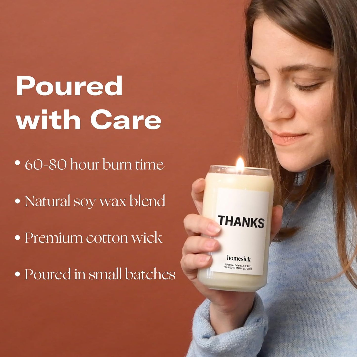 Homesick Scented Candles for Home (Thanks) - 13.75 oz Long-Lasting Soy Wax Blend Jar Candle Gifts for Women for All Occasions, 60-80 Hours Burn Time - Notes of Cucumber, Lemon & Patchouli