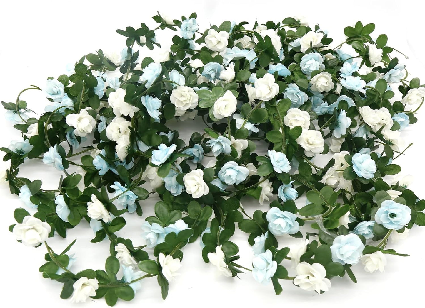 12 PCS 98.4 FT Artificial Flower Garland Rose Garland for Wedding Room Decor（12,Light Blue）