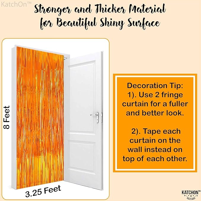 KatchOn, XtraLarge Orange Fringe Backdrop Curtain - 3.2x8 Feet, Pack of 2 | Orange Streamers for Christmas Decorations | Basketball Party Decorations, Birthday Decorations |