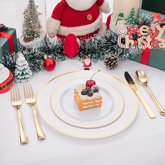 Liacere 200pcs Gold Plastic Forks - Heavyweight - 7.4 Inch Heavy Duty Forks - Gold Plastic Silverware Perfect For Parties & Weddings & Restaurants & New Year And Daily Using&Christmas&New Year