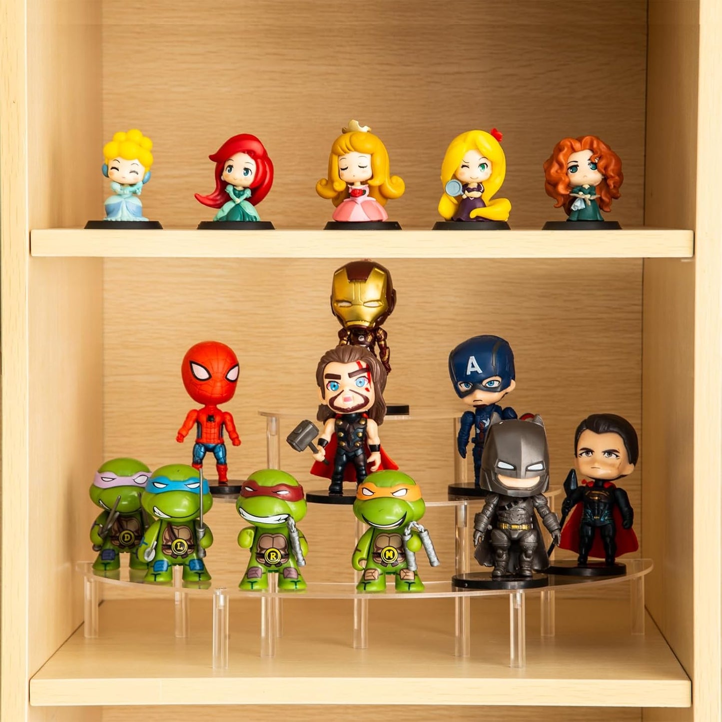 2PACKS Acrylic Display Risers, 3 Tier Clear Cupcake Stand Risers, Perfume Stand Organizer, Half Moon Dessert Stand, HENABLE Shelf Risers for Display Stands for Food, Amiibo Funko POP Figure (2half moon)
