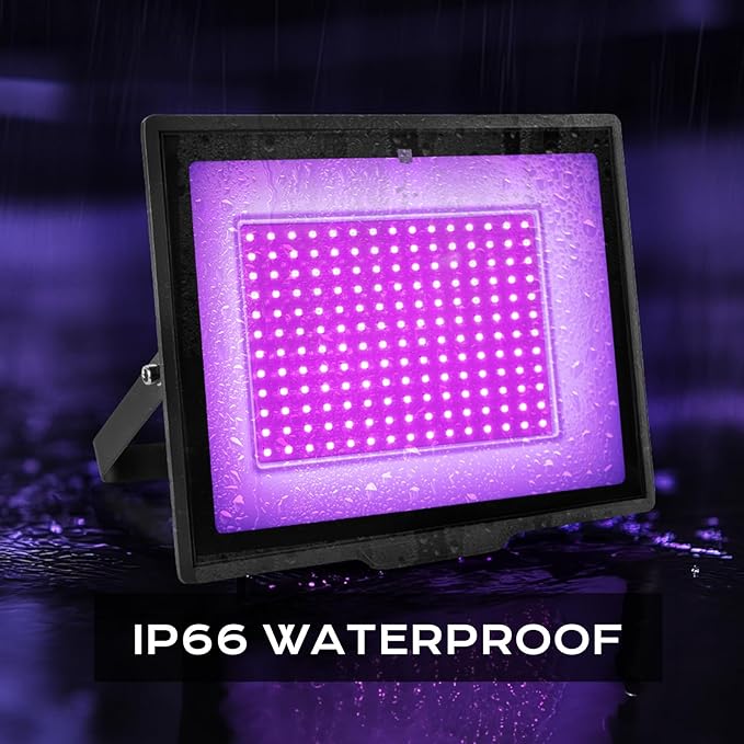 2 Pack 300W LED Black Light IP66 Waterproof,Blacklight with Plug and Switch,Flood Light for Glow Party,Halloween Decoration, Body Paint, Fluorescent Poster, Stage Lighting,Neon Glow,5.25Ft Cord
