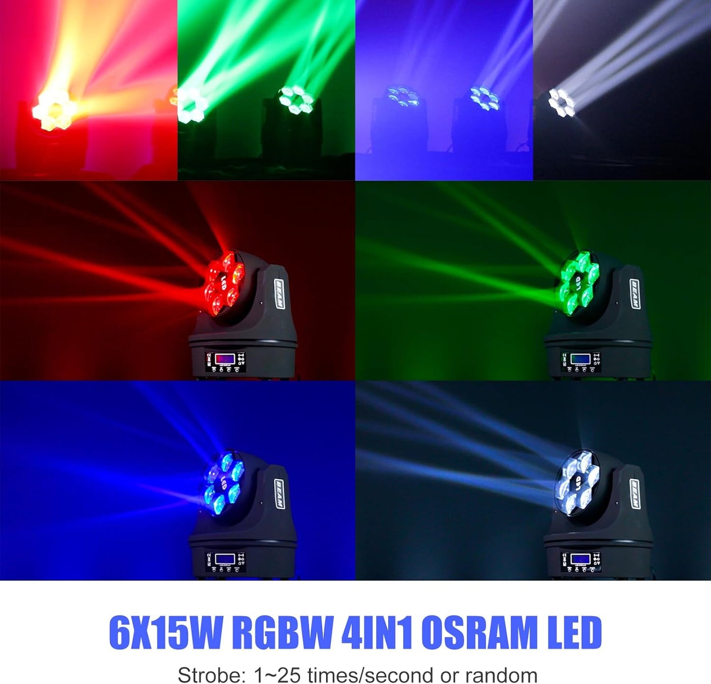Moving Head Light 6x15W Mini Bee Eye Dj Light RGBW 4in1 LED Stage Lighting Rotate Beam Effect DMX512 Sound Activated for dj bar Parties Wedding Bar Church Show 2 Pack