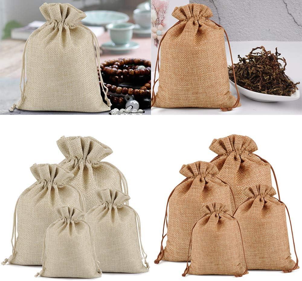 Lucky Monet 25/50/100PCS Burlap Gift Bags Wedding Hessian Jute Bags Linen Jewelry Pouches with Drawstring for Birthday, Party, Wedding Favors, Present, Art and DIY Craft (50Pcs, Cream, 5” x 7”)