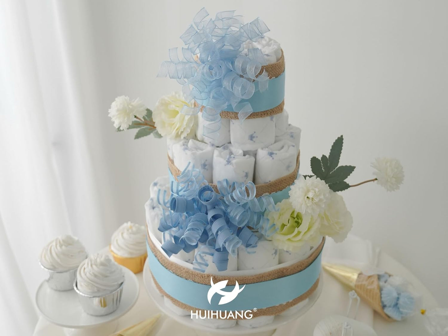 HUIHUANG Blue Gift Bows 5 inch x 8 Counts Dusty Blue Self-Adhesive Curly Ribbon Bows for Gift Wrapping, Presents, Paper Bag, Baby Shower Favors, Wrapping Accessories, Wedding Decor