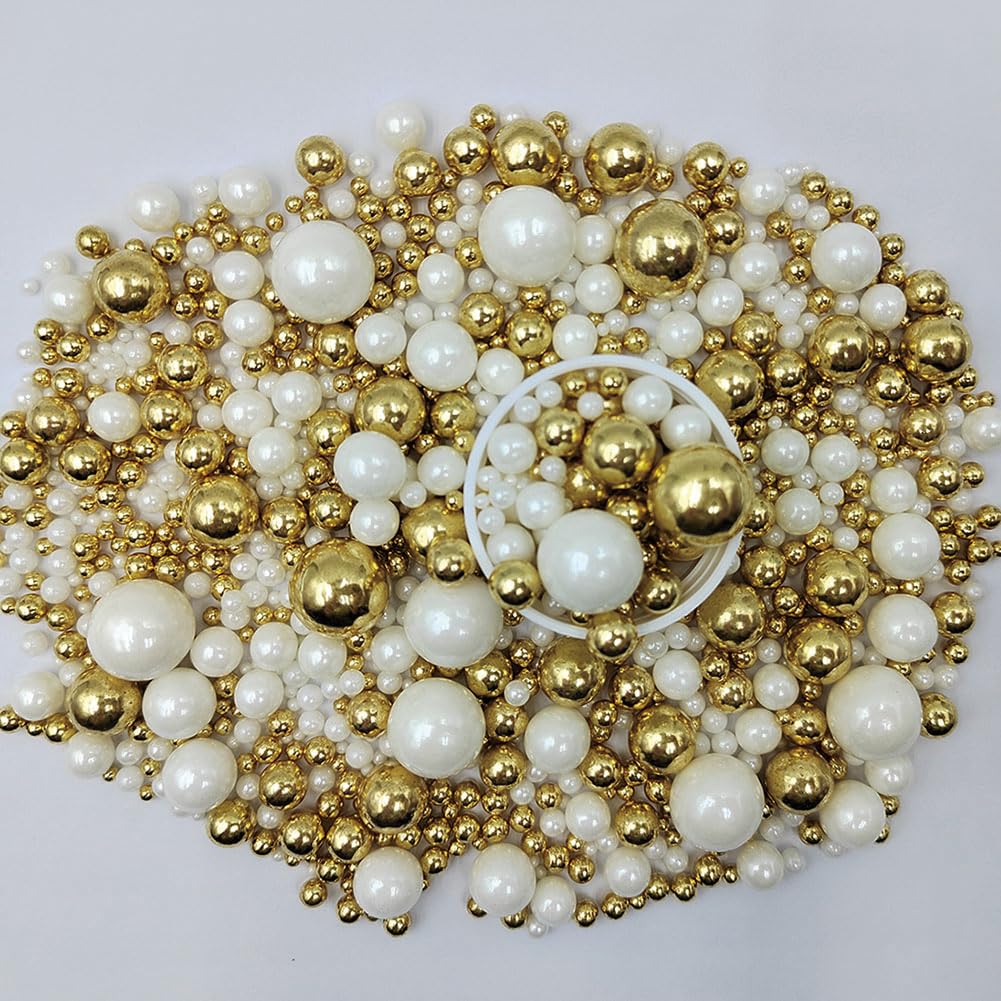 Edible White Gold Sugar Pearls Candy Sprinkles 120G/ 4.23Ounce Baking Cake Sprinkles Cupcake and Cake Topper Cookie Decorations Wedding Party Valentines Halloween Christmas Supplies