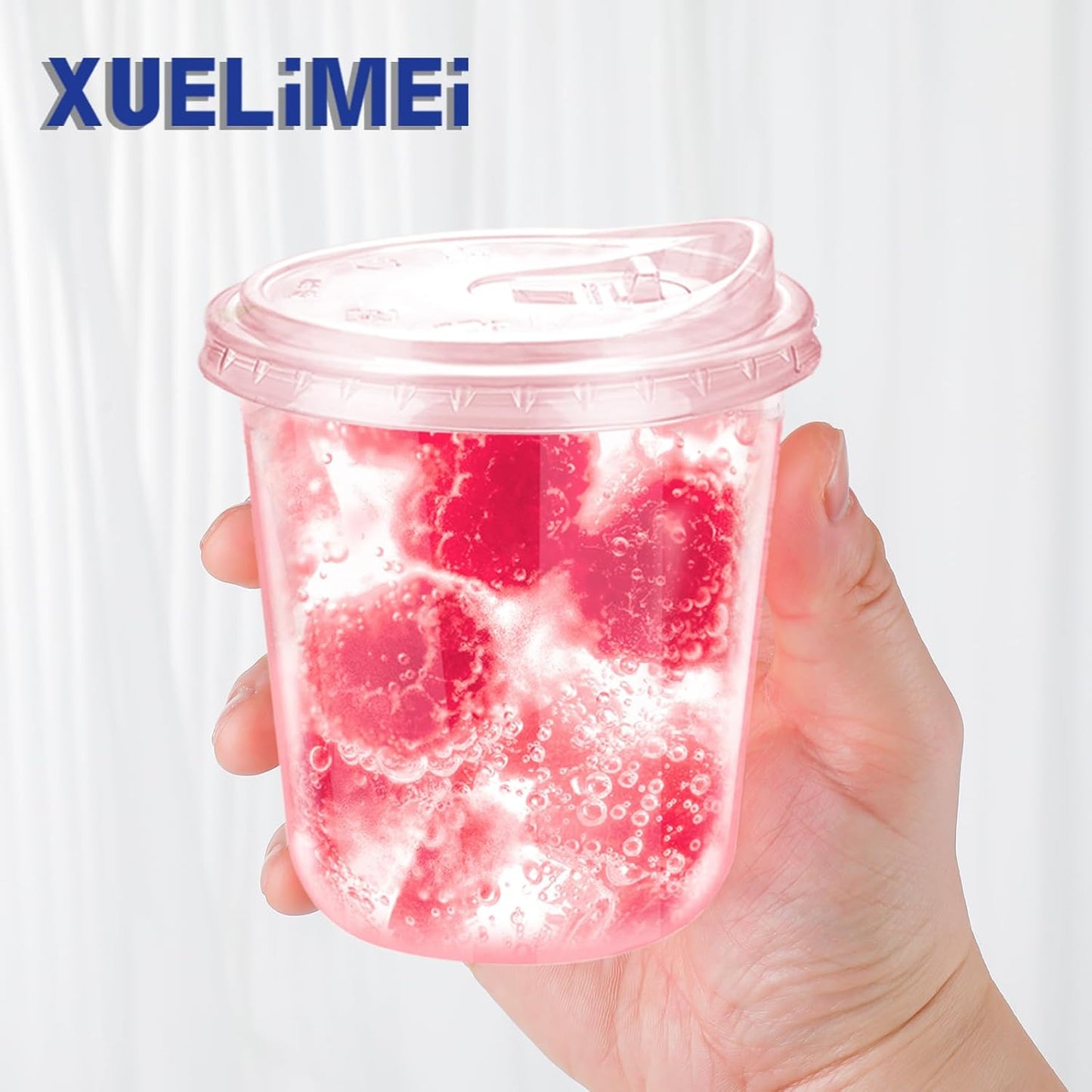 12oz Disposable Stemless Glasses With Strawless Sip Lids,PET Disposable Drinking Cups,Clear Plastic Wine Glasses for Parties Birthday,Wedding,Meeting,Christmas Party Supplies. (50, Pink)