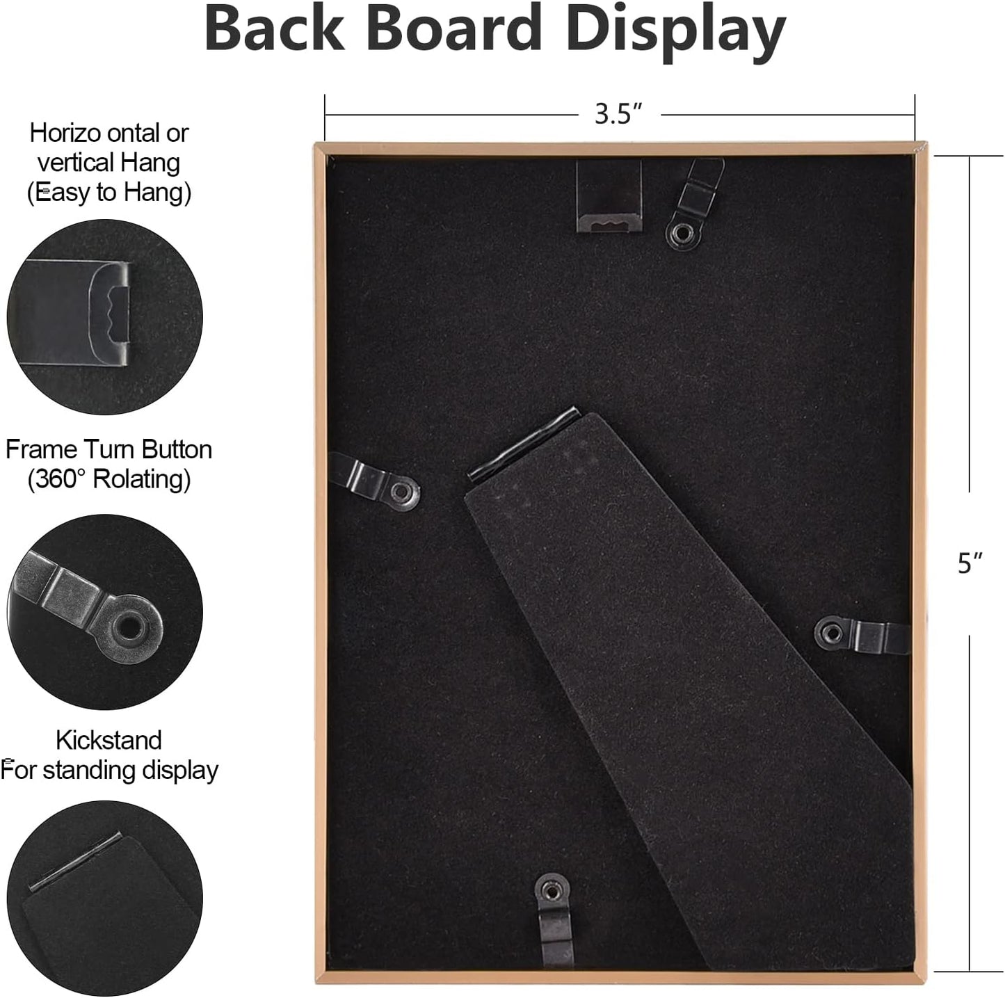 3.5x5 Picture Frames Gold - Brushed Brass Modern Simple Thin Aluminum Metal Photo Frame with HD Real Glass, Display for Tabletop and Wall Collage. (2 Pack)