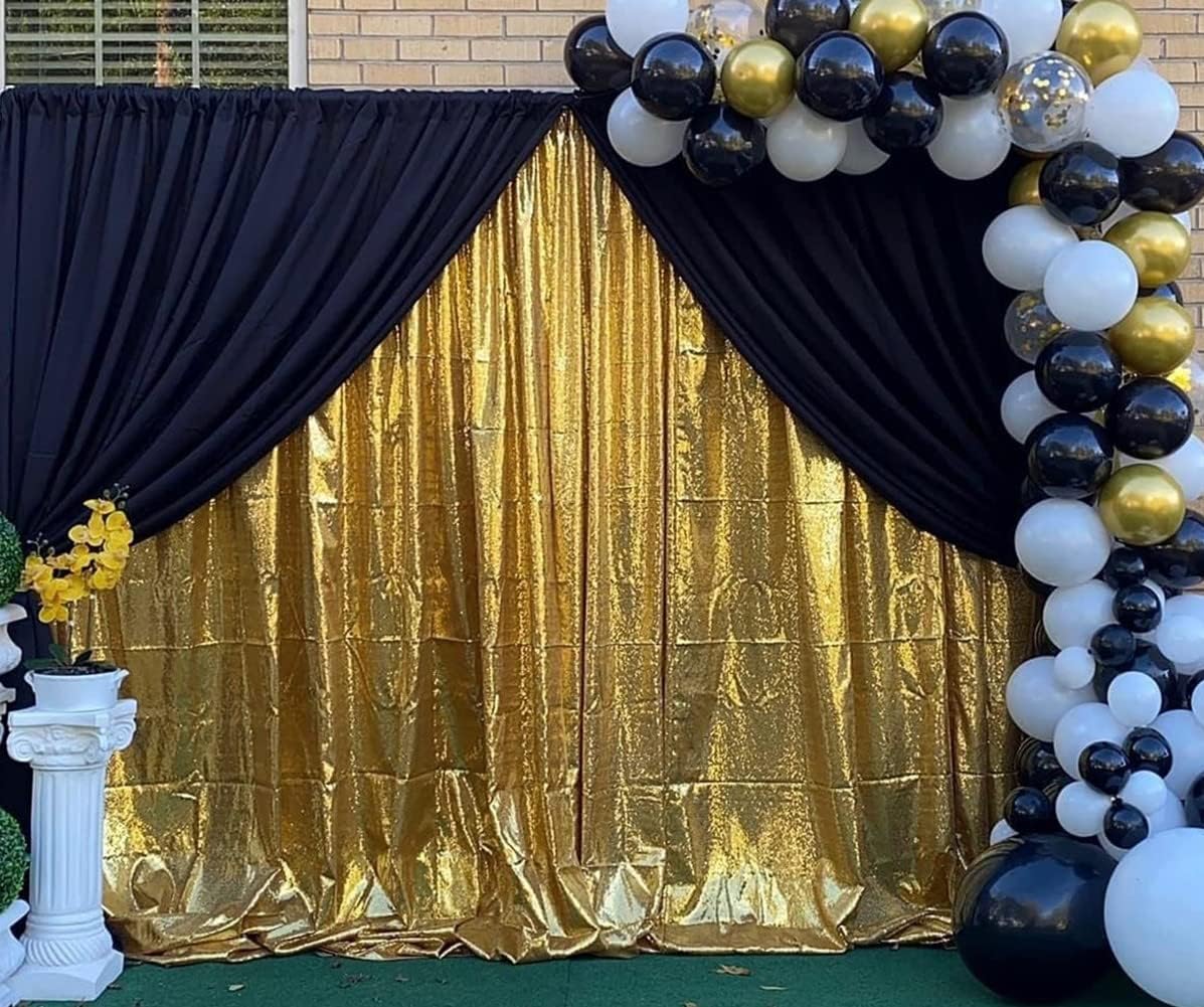 Poise3EHome 8Ft x 8Ft Gold Sequin Backdrop Curtain, Glitter Thick Satin Background Drapes, Sparkly Opaque Photography Curtain, Sequence Xmas Thanksgiving Backdrop for Wedding Party Holiday Decor