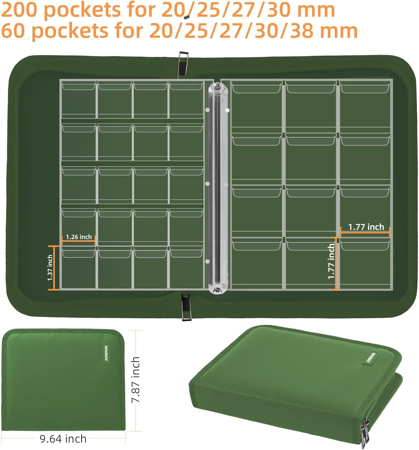 Coin Collection Book for Collector,260 Pockets Fireproof Coin Collection Holder Album,Coin Collection Organizer Storage Box Case Album for 20/25/ 27/30/ 38mm Coins,Green
