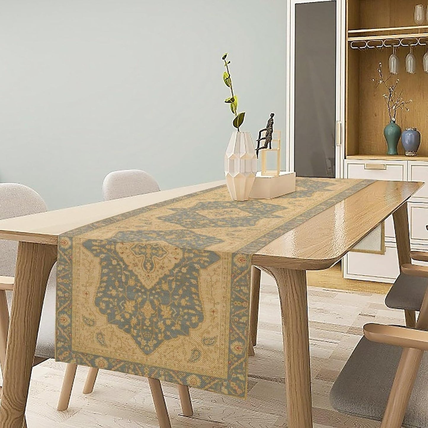 Boho Table Runner,Vintage Geometric Traditional Textured Rustic Farmhouse Bohemia for Home Farmhouse Kitchen Table Dining Coffee Room Garden Party Wedding Decor 13x90in